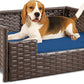 YITAHOME Rattan Dog Sofa Bed with Cushion,Wicker Pet Bed Sofa Couch Indoor Outdoor Water Unaffected for Large Medium Small Dogs Cats (24.8''L*19.7''W*9.8'',Blue)