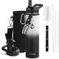 Insulated Water Bottle 24oz, Triple Wall Vacuum Stainless Steel (Cold for 48 Hrs, Hot for 24Hrs), Leak Proof & Non-BPA, 24oz Hydro Water Flask with Paracord Handle & Straw Spout Lids