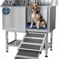 KANIS Professional Dog Washing Station - 304 Stainless Steel Pet Wash Sink & Grooming Bath Tub for Home with Ramp, Shower, Floor Grate, Storage Shelf, Faucet, Drain Kit for Large, Medium & Small Pets