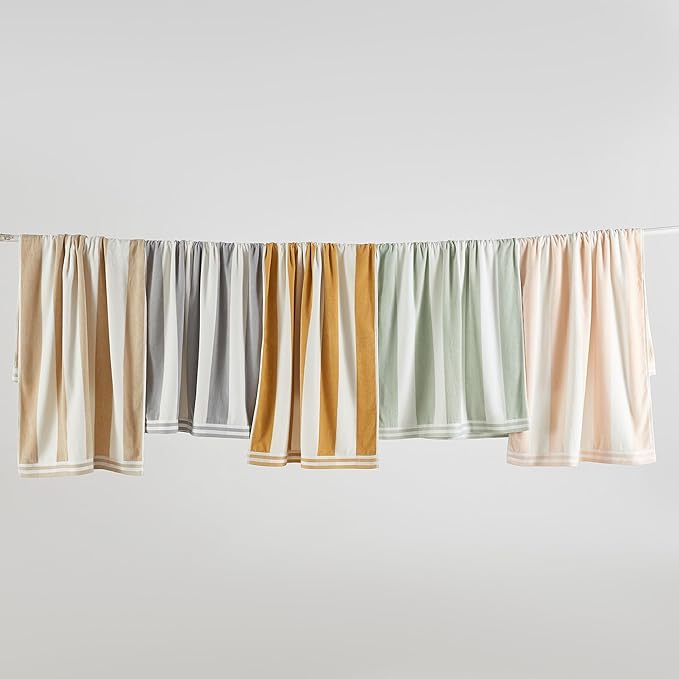 Great Bay Home 100% Cotton Velour 4 Pack Beach Towels 30" x 60" - Light Blue Cabana Stripe Pool Towels - Quick Dry, Large Swim Towels