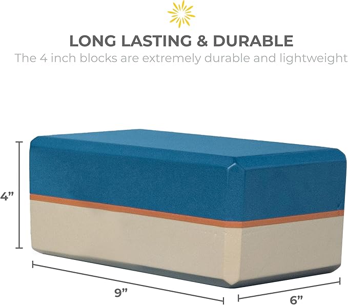 Sunshine Yoga 4" Striped Yoga Block, 10 Pack Bulk EVA Foam Yoga Blocks, Firm and Supportive Yoga Brick, Balance Foam for Stretching, Pilates, and Workout, 4" x 6" x 9"