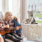 Cat Window Perch Macrame Cat Hammock Boho Wall Mounted Pet Resting Seat Bed for Sunbathing, Napping & Overlooking with 4 Seat Suction Cups & Fleece Blanket & Knitted Ball Toy - Weighted up to 35lbs.