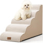 Dog Stairs for Small Dog 22.6" H, Curved Pet Step for Puppy, Older Cat, Medium Pet Ramp for High Bed, Ladder with High Density Foam, Durable, 5 Step, 15.7x33x22.6 inch, Beige