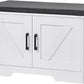 2-Tier Storage Bench, Shoe Bench with Padded Seat Cushion, Entryway Bench with 2 Barn Doors, Adjustable Shelf, 13.8" D x 27.6" W x 17.7" H, for Entryway, Living Room, Bedroom, White