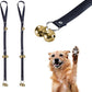 Leather Dog Doorbells for Door Knob/Potty Training/Go Outside, Length Adjustment Copper Dog Bell, Housetraining Hanging Bell, Black Leather Golden Bells - 2 Pack