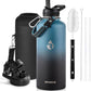 Insulated Water Bottle 87 oz, Triple Wall Vacuum Stainless Steel (Cold for 48 Hrs), Leak Proof & Non-BPA, Modern Water Flask Jug with Paracord Handle & Straw Spout Lids, Indigo/Black