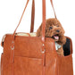 Dog Carrier Purse, Fashion Leather Pet Carrier with Pockets, Airline Approved Soft Sided Dog Carrying Bag for Puppy Cat Dog Brown