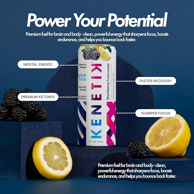 KENETIK Nootropic Ketone Drink, Ketones for Energy & Focus, Caffeine & Sugar Free, High Performance D-BHB Ketone Mix, Fuel w/Zero Crash or Jitters, Ready to Drink - Variety 6 Pk