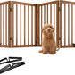 Freestanding Pet Gate Foldable 4 Panel Dog Gate Walnut Dog Gates for Stair Doorways House Indoor (2 Support Feet Included)