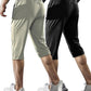 Men's Capri Pants 3/4 Joggers Gym/Workout/Hiking Below Knee Long Shorts Lightweight Quick Dry with Zipper Pockets