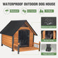 Large Dog House Outdoor Weatherproof Dog Kennel with Anti-Chewing Iron Frame, Dog Shelter for Large Breed with Porch (Brown, 50.9" D x 37.4" W x 37.2" H)