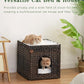Cat Beds for Indoor Cats Extra Large Double Cat Cave Pet Cube, Handwoven Rattan Cat Houses with Double-Sided Soft Cushions, 18.5 x 20.5 x 19.1 Inches Foldable Hideaway in Living Room Brown