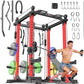 Power Cages Multi-Purpose Squat Rack with Cable Crossover System, Matching Weight Bench, Olympic Barbell Weight Set for Garage and Home Gyms