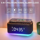 Alarm Clock Speaker Wireless Charger, Digital Alarm Clocks Bedrooms Bluetooth, Alarm Clock Dimmable Light Bedrooms Dual Alarm Snooze Dimmer 12 24H RGB Night Light Bluetooth USB AUX, Black