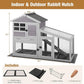 GUTINNEEN Rabbit Hutch for Outdoor Indoor Use, Bunny Cage with PVC Layer and Bottom Wire Netting, Wooden Chicken Coop Rabbit House with UV Roof, Leakproof Tray, Run