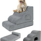 Dog Stairs for Small Dogs 19.7" H, 4-Step Dog Steps for High Bed, High-Density Foam Curved Pet Stairs with Non-Slip Removable Washable Cover to Get on Bed