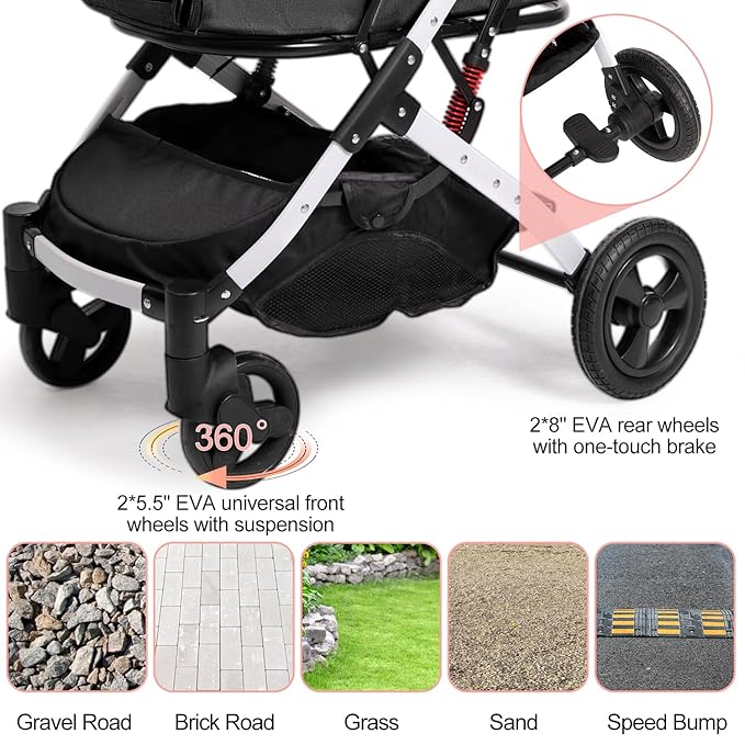 Pet Stroller for Medium Small Dog & Cat, Foldable Lightweight Dog Stroller with Storage Basket Pet Travel Carriage with Safety Leashes, 4 Wheel, Black