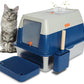 XL Stainless Steel Enclosed Litter Box with Covered for Indoor Cats, High Sides, Eliminates Odors, Easy Clean, Blue, FOXORU