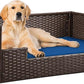 YITAHOME Rattan Dog Sofa Bed with Cushion, Wicker Pet Bed Sofa Couch Indoor Outdoor Waterproof for Large Medium Small Dogs Cats (38.6''L*26.4''W*15''H,Blue)