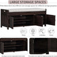 Shoe Storage Bench with 3 Shutter-Shaped Doors, Pine Wood Shoe Bench with Removable Cushion and Hidden Storage Space for Living Room, Entryway 43.5" L x 16" W x 18" H Espresso