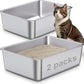 Stainless Steel Litter Box 2 Pack,Metal Litter Box for Cat Easy to Clean,Medium Cat LitterBox for Cats/Kitty/Rabbit,Metal Cat Toilet for Kitten,Non Stick, No Smell,17.7" L x 13.8" W x 6" H