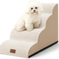 Dog Stairs for Small Dogs 19.7" H, Curved Dog Step for Puppy, Older or Cat, Medium Pet Ramp for Sofa, Couch or Bed, Ladder with High Density Foam, 15.7x28.3x19.7 inch, 4 Step, Beige