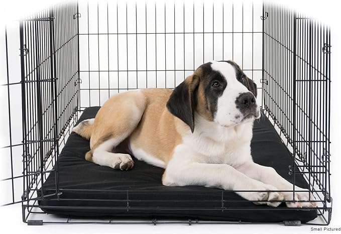 K9 Ballistics Tough Ripstop Orthopedic Dog Crate Bed - Durable Pad with Washable Cover, for Wire Crates, Tie-Downs Included, Size: Medium 35"x22", Obsidian Black