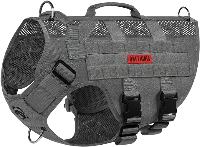 OneTigris Tactical Dog Harness for Medium Dogs No Pull Breathable Military Dog Molle Vests with Handles, Service Dogs Vest Harness for Walking Hiking Training
