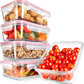 Nutrichef 10-Piece Glass Food Containers - Stackable Superior Glass Meal-prep Storage Containers, Newly Innovated Leakproof Locking Lids w/Air Hole, Freezer-to-Oven-Safe (Red)
