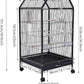 40-Inch Wrought Iron Bird Cage with Open-Top and Rolling Stand, Movable Parrot Cage Pet Bird Flight Cage, 360 Degree View Spacious Interactive Roof Pet Bird House for Medium&Small Birds