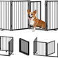 Full Metal Freestanding Dog Gate with Door, 24'' Height Foldable Pet Dog Fence for Indoor & Outdoor, 4 Panels Extra Wide Free Standing SmallDog Gates for Doorways,House,Stairs,Porch,Deck,Yard