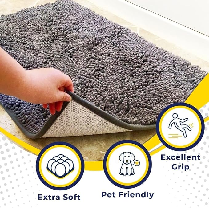 Muddy Mat® Original Dog Door Mat for Muddy Paws, Super Absorbent Microfiber, Non-Slip Washable Pet Rug, Quick Dry Chenille Entryway Carpet, Machine Washable Indoor Outdoor mat, Grey 24"x120"