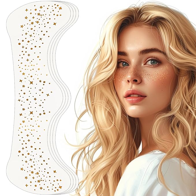 Glitter Freckles Face Tattoo - Sparkle Makeup Patches, Gold Face Glitter Speckles, 4pcs