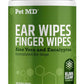 Pet MD Ear Finger Wipes for Dogs - Extra-Coverage and Large Design - with Eucalyptus and Aloe Vera for Dogs - Pet Ear Cleaning Finger Wipes & Puppy Ear Cleaner - 50ct