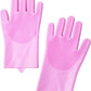 Pet Grooming Gloves，Heat-Resistant Silicone Gloves with High-Density Teeth for Enhanced Massaging and Bathing of Dogs and Cats (Pink, 1 Pair)