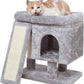 SYANDLVY Small Cat Tree for Indoor Cats, Cat Tower with Scratching Post, Modern Activity House for Large Cats, Condo with Board, Kittens Cave (Light Grey)
