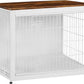 DWANTON Dog Crate Furniture with Cushion, Wooden Kennel Table with Double Doors, Indoor Dog House, Large Size, 38.5" L, White+Rustic Brown