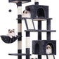 Cat Tree for Indoor Cats, 71'' (180cm) Multi-Level Cat Tower for Large Adult, Sturdy Cat Tree House with 2 Scratching Boards 7 Posts, 2 Plush Perches/Condos, Hammock, Smoky Gray GCT032G