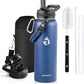 Insulated Water Bottle 40 oz, Triple Wall Vacuum Stainless Steel (Cold for 48 Hrs), Leak Proof & Non-BPA, Modern Water Flask Jug with Paracord Handle & Straw Spout Lids, Navy Blue