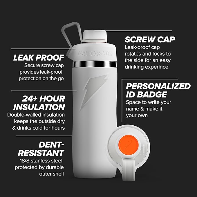 Gatorade 'Overtime' 22oz Stainless Steel Water Bottle, Twist Cap, Grey