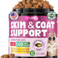 Natural Skin and Coat Support for Cats - Crunchy & Creamy Chews with Omega 3, Biotin & Vitamin E for Healthy Skin, Shiny Fur, Cat Supplements & Vitamins -Chicken（500 Chews