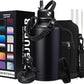 Insulated Water Bottle 64oz - w/Paracord Handle, Straw & Spout Lids, Carrier Bag, Half Gallon Sport Stainless Steel Water Flask Jug, Thermo Mug Double-wall Vacuum Water Bottle