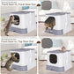 RIZZARI Large Enclosed Cat Litter Box : Covered Leak-Proof Reduces Odor - for Indoor Use Cat Owners (White)