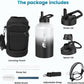 Insulated Water Bottle 64 oz, Triple Wall Vacuum Stainless Steel(Cold for 48 Hrs),Leak Proof & BPA-Free,Half Gallon Water Bottle with Reflective Paracord & Flip Straw for Sports & Travel, DarkGray