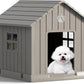 Large Dog House Outdoor Indoor for Medium Large Dogs, Durable Plastic Waterproof Doghouse with Air Vents and Elevated Floor, Easy Clean and Assemble (Grey, 31" L x 33.3" W x 33.5" H)