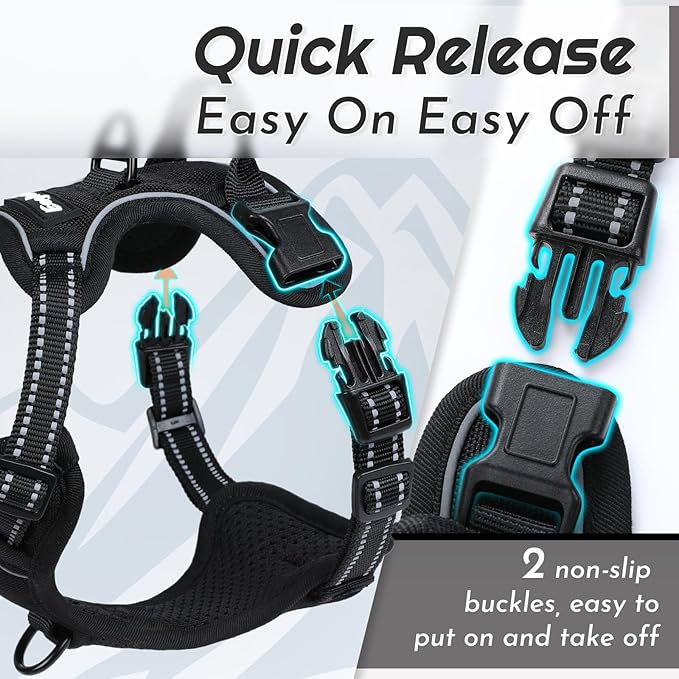Eagloo Small Dog Harness No Pull, Service Vest with Reflective Strips and Control Handle, Adjustable and Comfortable for Easy Walking, No Choke Pet Harness with 2 Metal Rings, Black, XS