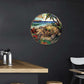 Lygond Metal Sign Tin Sign Circular Stained Glass Turtle Decor Outdoor for Yard 8×8 Inches