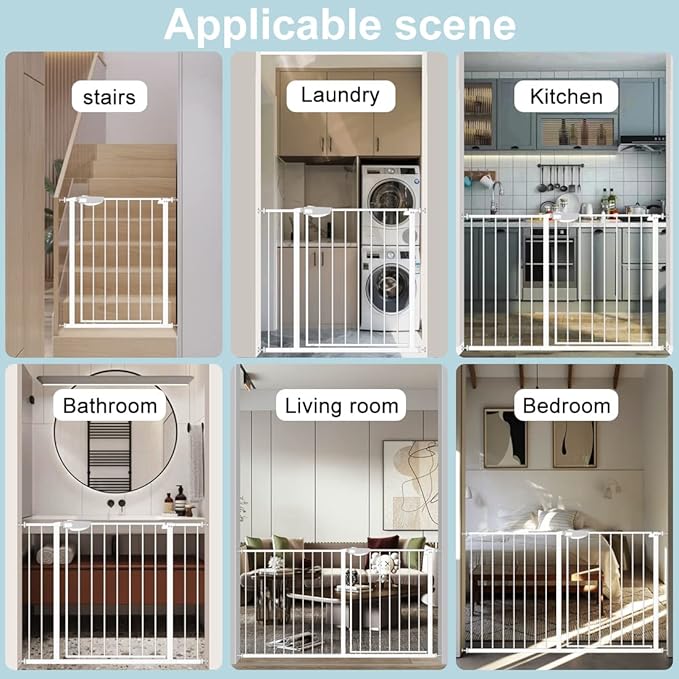 WAOWAO Triple Lock Baby Gate Extra Wide 39.76-43.7" Pressure Mounted Walk Through Swing Auto Close Safety White Metal Child Kids Dog Pet Puppy for Stairs,Doorways
