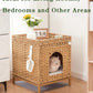 Cat Litter Box Enclosure Hidden Litter Box Furniture with Metal Heightened Feet, Rattan Handwoven Cat House with Litter Mat, Hidden Litter Box Furniture for Bedroom Living Room Natural