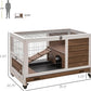 PawHut Wooden Rabbit Hutch Indoor Outdoor, Elevated Bunny Cage with No Leak Tray Enclosed Run with Wheels, Ideal for Guinea Pigs and Small Animals, Brown